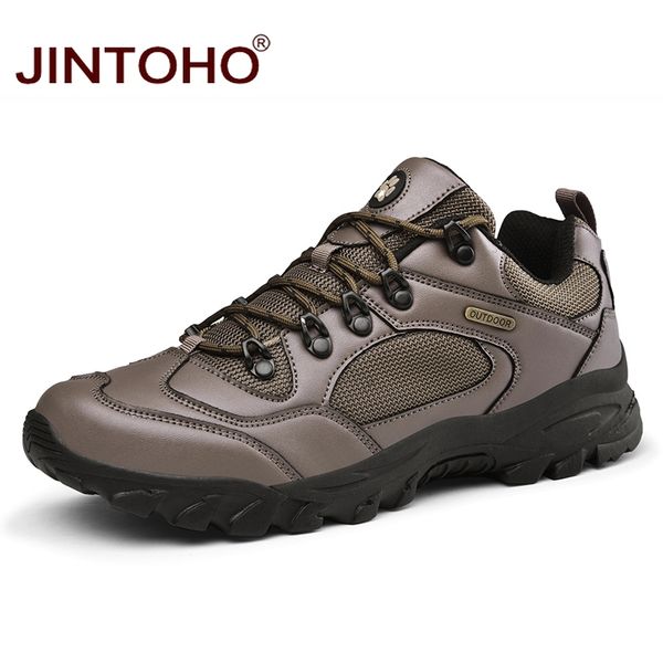

jintoho men hiking shoes breathable men hiking boots genuine leather trekking mountain boots shoes outdoor sport sneakers