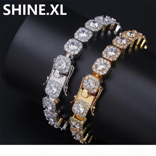 

hip hop iced out men's round zircon plum gold silver plated charm bracelets bling chain bracelets, Black