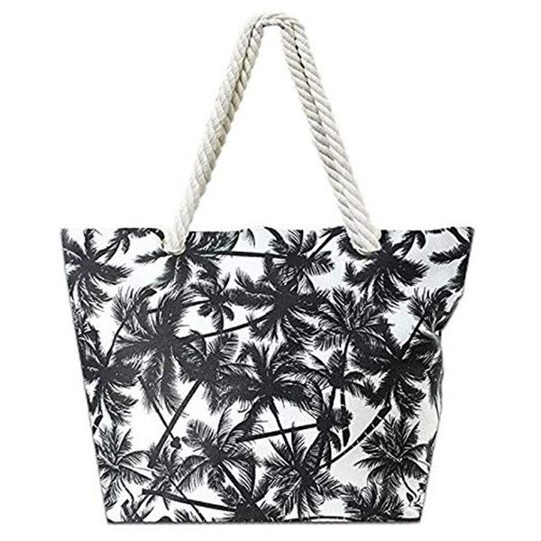 

ljl-lady beach bag single shoulder bag tote summer handbag big code zipper and solid cotton handle