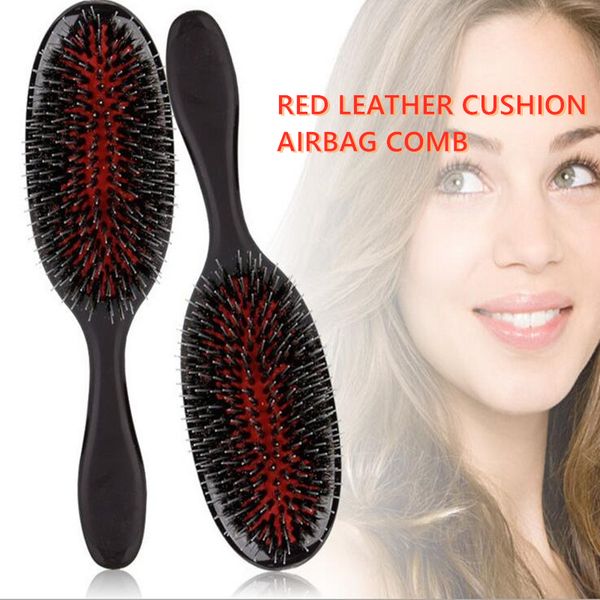 

portable anti-static boar bristle hair hair nylon pins protective comb scalp airbag massage brush, Silver