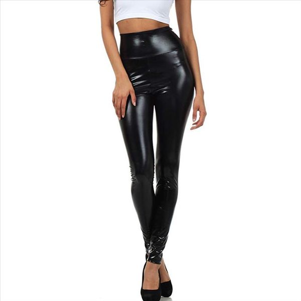 

casual womens leggings hipster shiny liquid polyester metal leggings pants high waist stretch leggings party leather pants seksi jy, Black
