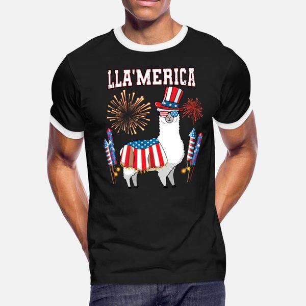 

llama firecracker llamerica merica 4th of july t shirt men designs cotton s-xxxl trend gift comical summer natural shirt