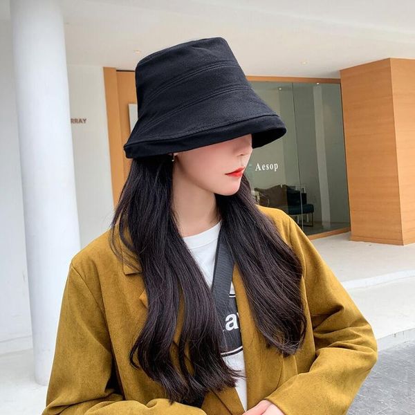 

2020 spring and ssummer simple literary solid bucket hat women leisure panama fisherman hat for female vintage all-match sun, Blue;gray