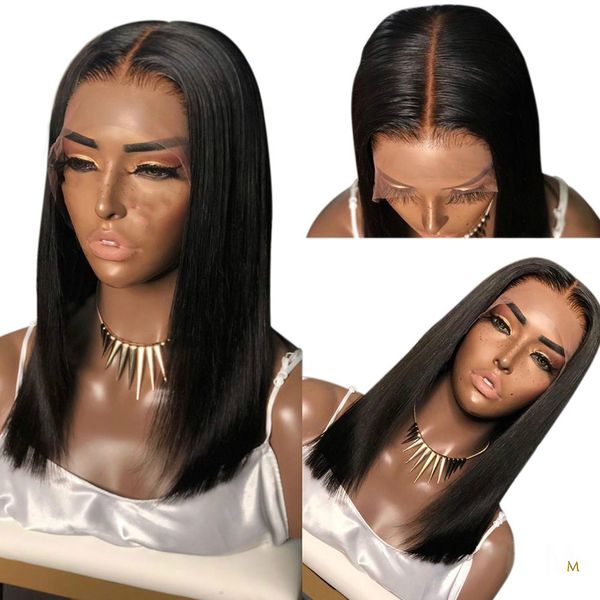 

2020 selling bob short straight wig smooth human hair short lace front natural cut human hair wigs lace brazilian smoothing wig, Black