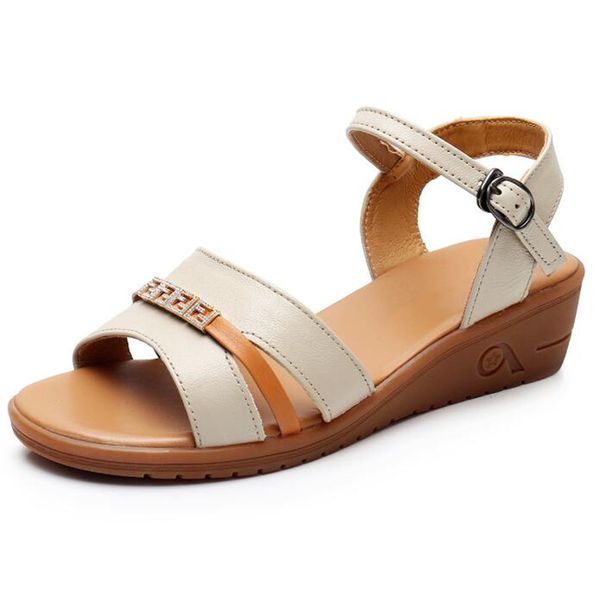 

dress shoes women sandals 2021 rhinestone genuine leather thick heel wedge comfortable non-slip wear casual, Black