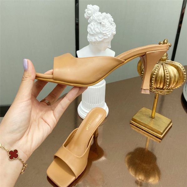 

2020 luxury slides women 7cm high heels stripper mules fetish summer sandals fashion slippers prom peep toe sandles prom shoes, Black