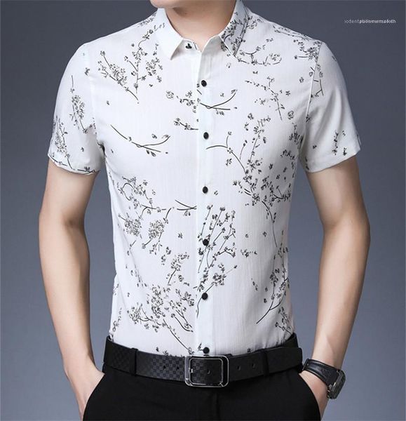 

lapel neck short tees casual slim mens tees summer floral printed mens polo fashion, White;black