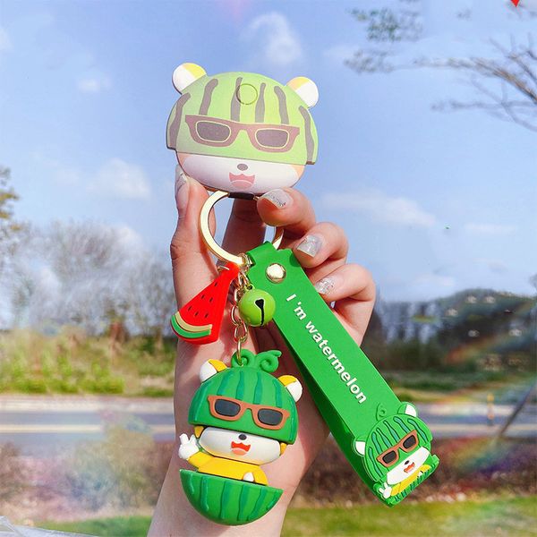 

cute cartoon fruit key chain pvc carrot strawberry pineapple watermelon doll key chains woman man car ring jewelry gift, Silver