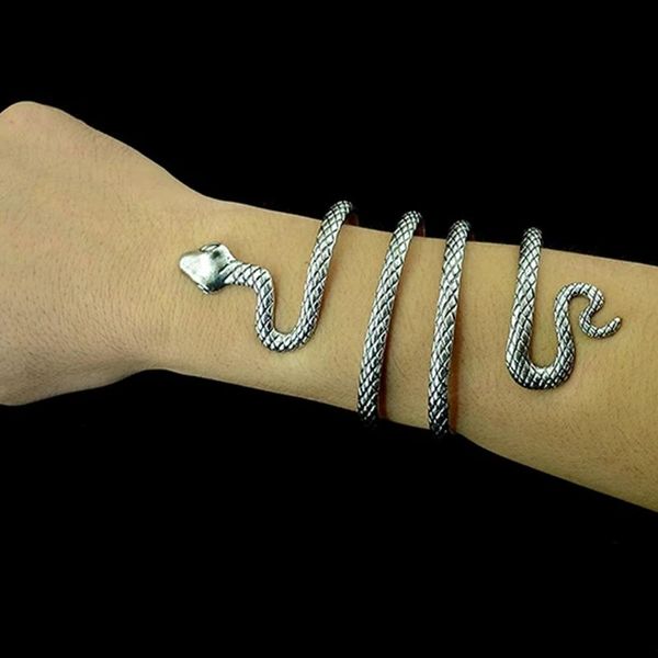 

vintage bohemian armband punk tibet color imitated snake shape fashion open bangle cuff bracelets men women unique jewelry, Black