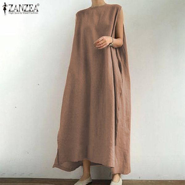 

2020 summer elegant solid sundress zanzea casual sleeveless party dress women cotton linen long vestidos female sarafans robe, Black;gray