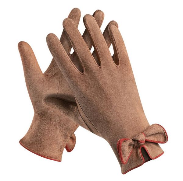 

five fingers gloves brand women winter warm suede touch screen outdoor shopping dating modified handcuffs bow elegant, Blue;gray