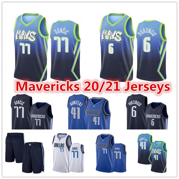 

men's dirk 41 nowitzki luka 77 mens doncic jersey kristaps 6 porzingis city blue dallas mavericks 2020 basketball jerseys, Black;red