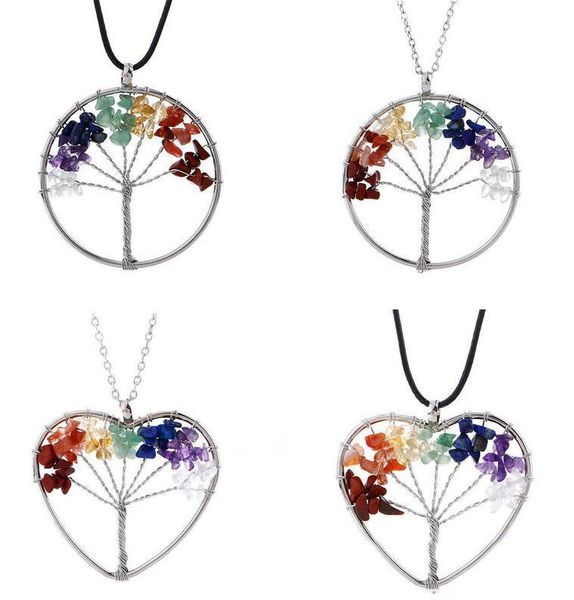 

2020 rainbow 7 chakra amethyst tree of life quartz chips pendant necklace multicolor wisdom tree natural stone necklace, Silver
