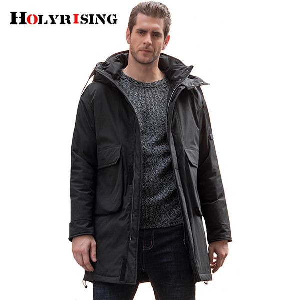 

holyrising men parka leisure loose winter coats long warm hooded jackets pockets male thick outwear zipper outwear 18997-5, Black