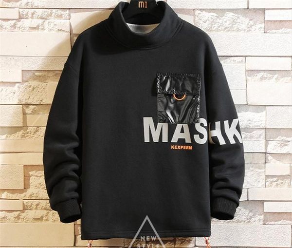 

печать дизайнерские толстовки solid color пуловер стенд воротник повседневный фуфаек муж длинным рукавом одежда mens письмо, Black