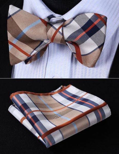 

pocket square classic party wedding bc903zs beige brown check bowtie men silk self bow tie handkerchief set, Blue;purple
