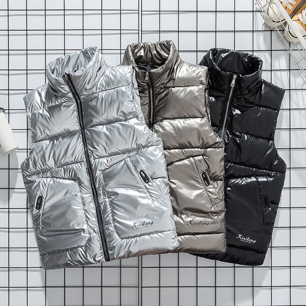 

fashion men's vest winter warm hooded padded coat youth cotton jacket thick down parka fashion youth warm men vest winter jacket, Black;white
