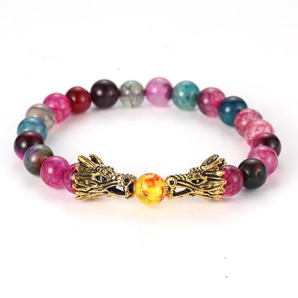 

gold double bibcock fashion elastic bracelet jewelry gift classic 8mm multicolor natural stone charm bead bangle, Black