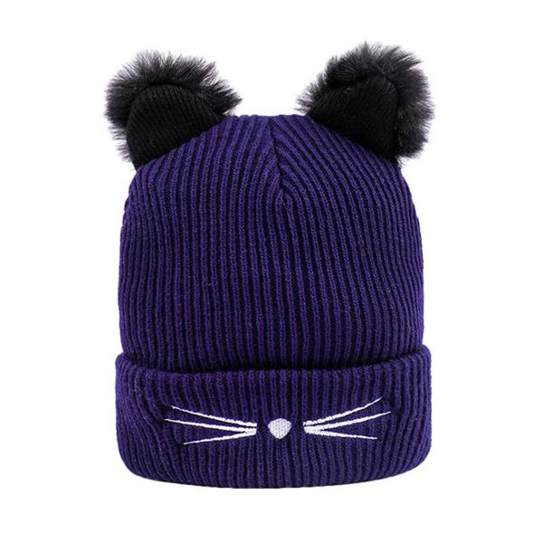 

women winter beanie fashion keep warm cat ear winter hats knitted wool hemming hat gorros mujer invierno casquette femme, Blue;gray