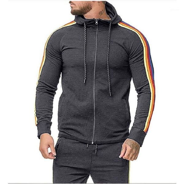 

mens hoodies fashion mulit pockets males clothing mens designer hoodies panelled casual slim chromatic stripe zipper, Black