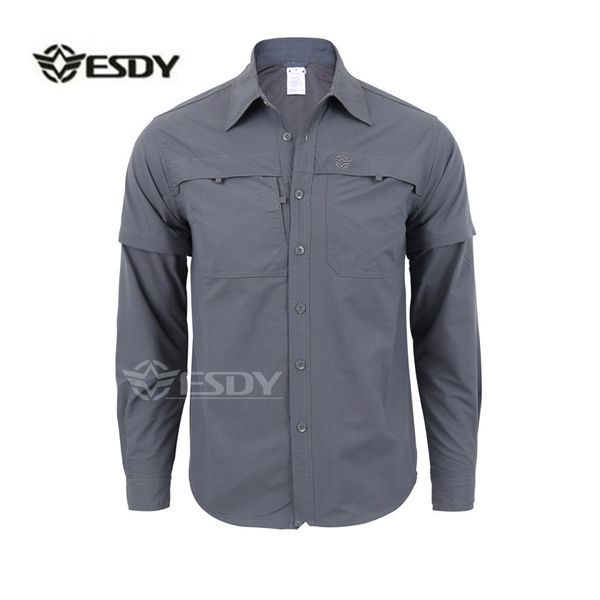 

tactical shirts men quick-drying breathable removable short or long sleeve camo shirt outdoor army camping hiking shirt, Gray;blue
