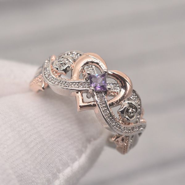 

luxury female square zircon rose gold color heart ring fashion bridal wedding party jewelry promise engagement rings for women, Slivery;golden