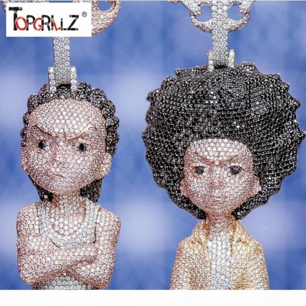 

iced out the boondocks pendant cz necklace chain mens women micro paved hip hop gold silver color bling charm chains jewelry j190711