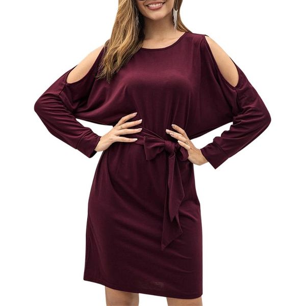 

strapless lace up hollow out long sleeves dress with sashes high waist solid a-line dress women, Black;gray