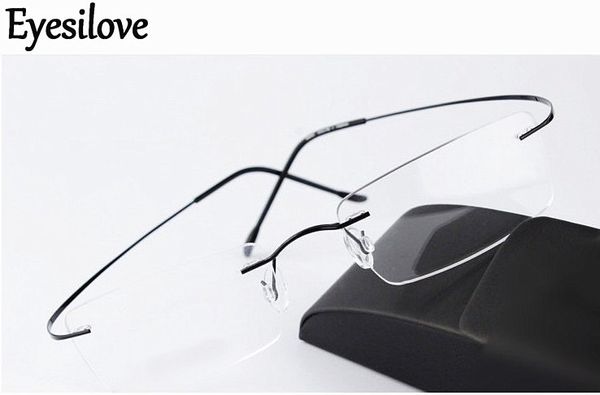 

eyesilove rimless titanium optical frame fashion women men ultra-light eyewear glasses frame for myopia eyeglasses go with cases, Black