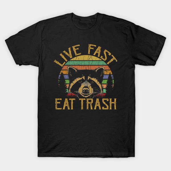 

men t-shirt live fast eat trash funny racoon trash panda tshirt women t shirt men cotton tees harajuku