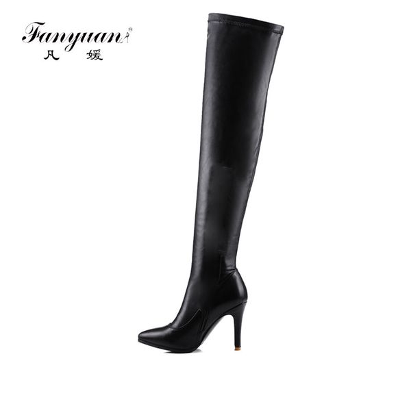 

fanyuan autumn winter women boots stretch slim thigh high boots fashion over the knee high heels zipper, Black