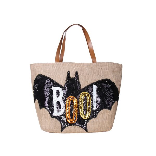 

halloween holiday trick or treat bag jute burlap handbag candy bag pumpkin bat printing, Black;red