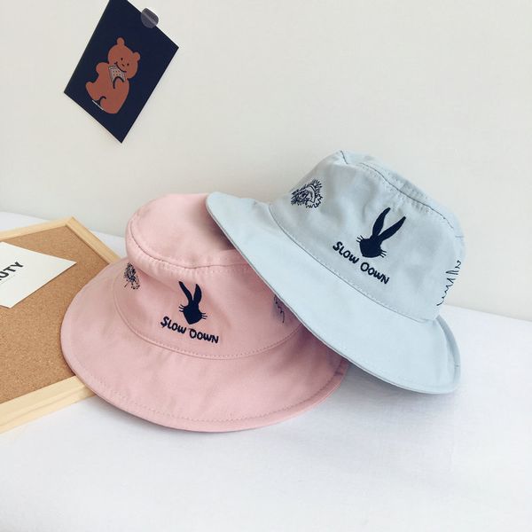 

wide brim hats cute cartoon boy embroidery children sun-proof fisherman hat sunshade baby basin boys and girls, Blue;gray