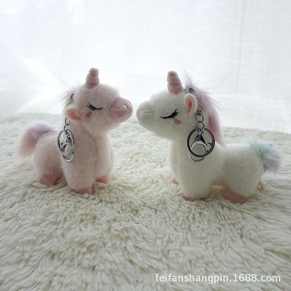 

soft cotton keychains standing alpaca toys stuffed plush doll key chain rainbow horse camel animals women bags charms gifts, Silver