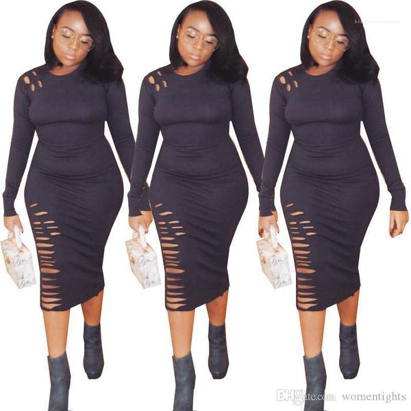 

bodycon dresses long sleeved o-neck hollows casual dress women autumn 2019 clothes fall fashion, Black;gray
