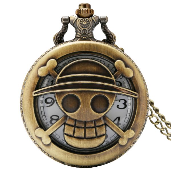 Vintage oco para fora uma peça design relógio de bolso anime cosplay bronze relógios de quartzo colar corrente para homens feminino gift285a