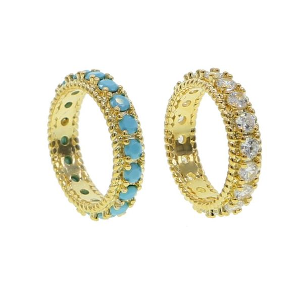 

gold cz engagement wedding ring paved white cz blue turquoises fashion stack eternity ring for women fashion, Golden;silver