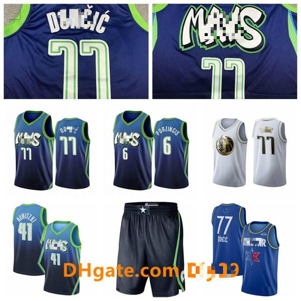 

new dallas mavericks jersey 77 luka doncic 6 kristaps porzingis city white red blue edition basketball jerseys, Black;red