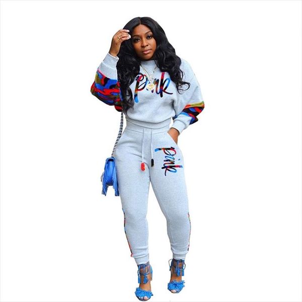 

uideazone плюс размер new letter печать тонкие два piece set спортивной tracksuit женщина high neck толстовка set наряды camouflage, Gray