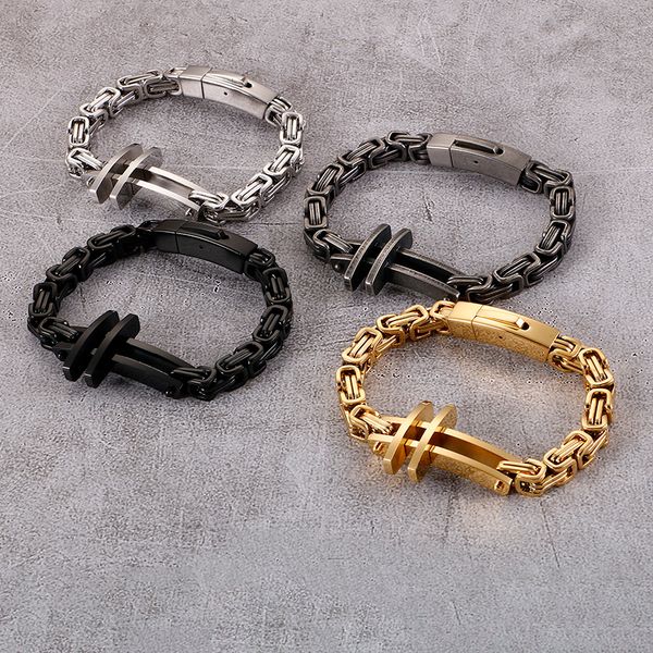 

7mm 8.26'' choose 316l stainless steel fashion cross byzantine chain bracelet bangle for mens women boys jewelry gifts, Black