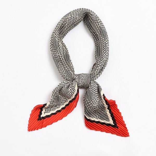 

scarves women pleated diamond neck scarf chic houndstooth silk bandana crinkle design office lady headwear [3954], Blue;gray