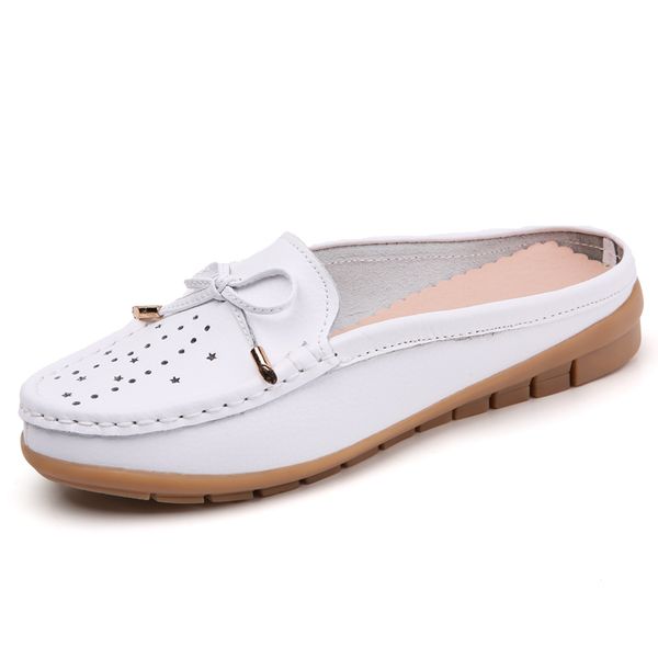 

женщины мулы кожа горками женская тапочки девушки мокасины выдалбливают flats бабочки узел женская летняя обувь, Black