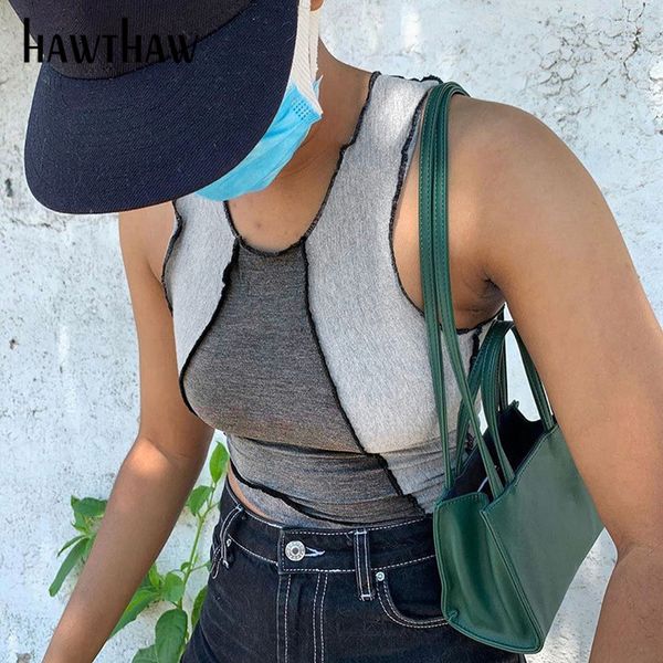 

women's tanks & camis hawthaw women summer casual sleeveless color block patchwork skinny slim tank clothes irregular short 2021 fa, White