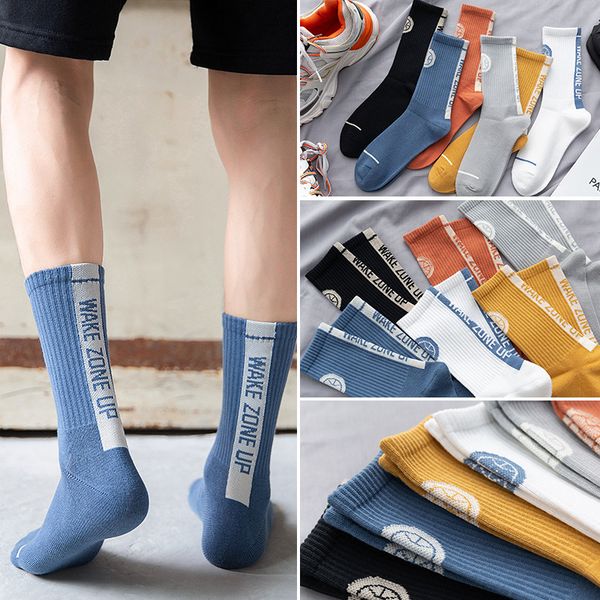 

new men boy street printing of letters socks sport breathable soft sock young fashion long crew stockings, Black