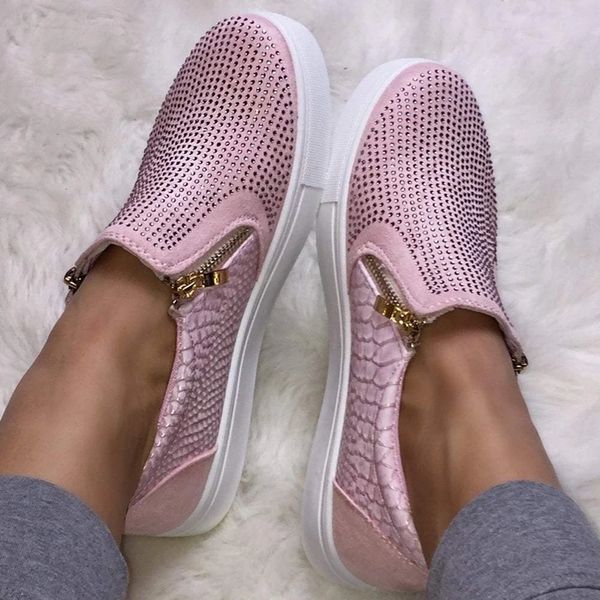 

loafers shoes women summer slip flats stone pattern espadrilles crystal shinning women shoes zipper summer walking shoe, Black