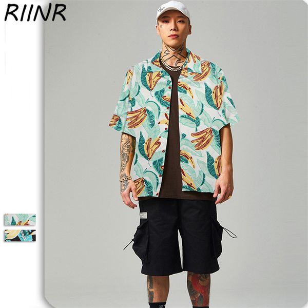 

riinr spring/summer 2020 trend banana print shirt men's short-sleeved lapel casual shirt