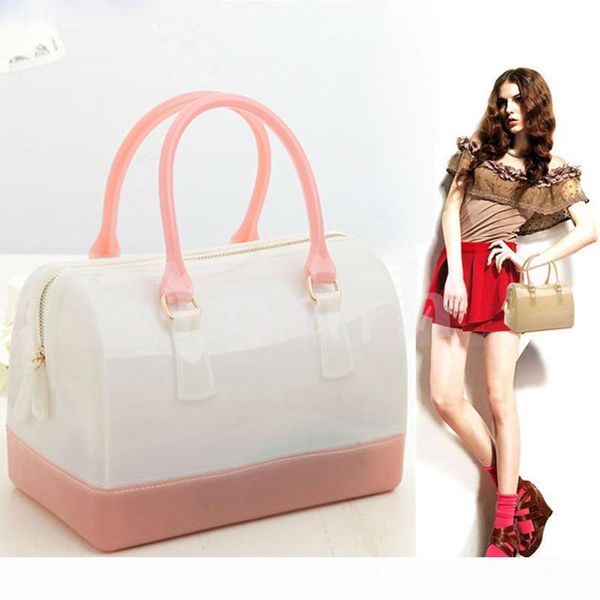 

designer-wholesale-fashion womon jelly clear bucket bag pvc silicone candy shell handbag purse clutch patchwork tote waterproof - j2138