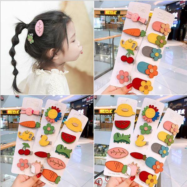 

50set girls cute cartoon animals fruit hairpins children lovely hair clips barrettes headband kids hair accessories for girl, Golden;silver