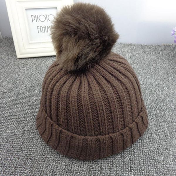 

10 colors kids toddler children warm knit beanie hat boys girls fur pom bobble crochet cap drop shipping august 13, Yellow