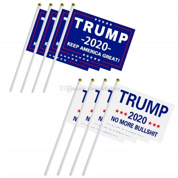 

2020 trump hand held flag with flagpole 14*21 cm waving banner keep america great president donald trump